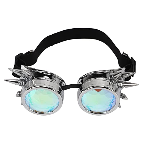 Asixxsix Retro-Steampunk-Brille, PC-ABS-Kaleidoskop-Rave-Brille mit Gummiband, Vintage-Sonnenbrille, Augenschutzbrille, Party-Dekorations-Requisiten (Glänzendes Silber) von Asixxsix