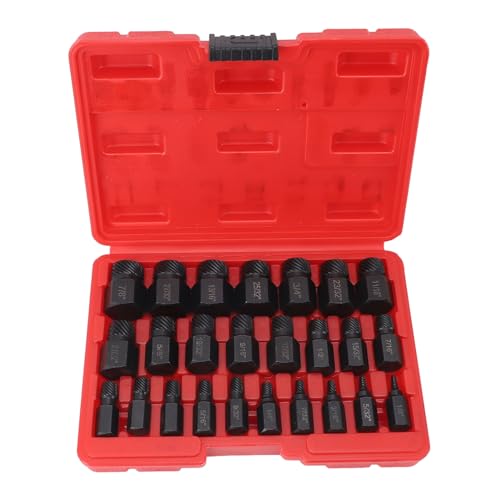 Asixxsix Schraubenausdreher-Set, 25-teilig, Sechskantkopf, Mehrkeilverzahnung, Easy-Out-Schraubenausdreher-Set für beschädigte, verrostete und abgenutzte Befestigungselemente (BLACK) von Asixxsix