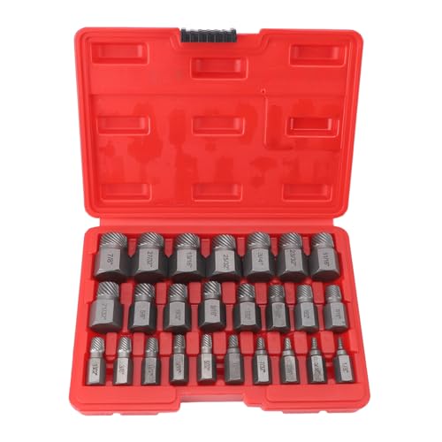 Asixxsix Schraubenausdreher-Set, 25-teilig, Sechskantkopf, Mehrkeilverzahnung, Easy-Out-Schraubenausdreher-Set für beschädigte, verrostete und abgenutzte Befestigungselemente (Originalfarbe) von Asixxsix