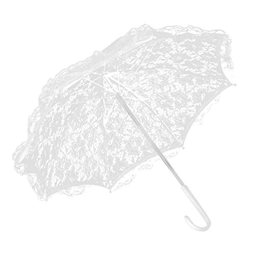 Asixxsix Spitzenschirm, Weißer Hochzeits-Spitzenschirm, Regenschirm, Vintage-Stil, Hochzeit, Braut, Spitzenschirm, Handgefertigt, mit Blumen, Stickerei, Mini-Deko-Regenschirm (weiß) von Asixxsix