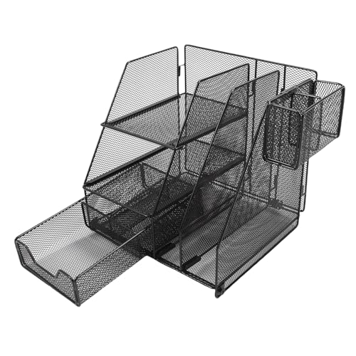 Metal Desk Organizer, Briefdatei Ordnerhalter, Datei Organizer Desk Drawer Organizer mit Stifthalter, 3 -Tier -Desktop -Organisatoren und Zubehör mit Schubladen für von Asixxsix