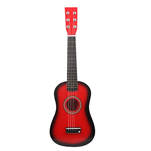 Musikinstrument Akustikgitarre 23 Zoll Kindergitarre, Musikalisches Spielzeug Kindergitarre aus Holz mit 1 Plektrum und 1 Aufbewahrungstasche für Kinder Anfänger (Rot) von Asixxsix