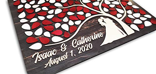 Aşk Aynası Handgefertigtes & handbemaltes Gästebuch für Hochzeiten, 3D-Holz, Baum und Blätter, personalisierbar, 150 Stück, Rot, 50 x 40 cm von Aşk Aynası