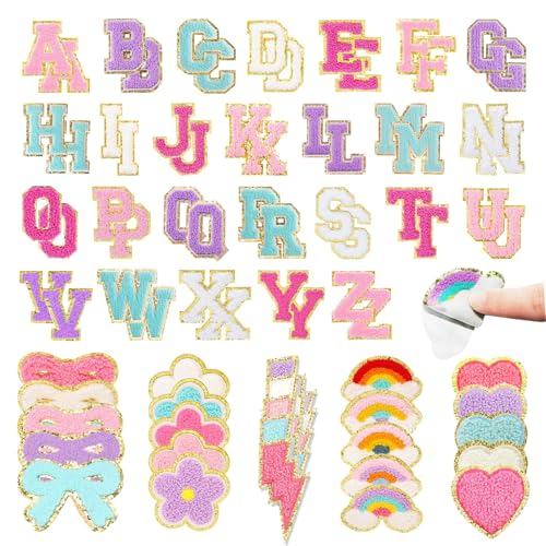 Askyorte 77 Stück bestickte Chenille-Patches, selbstklebend, für DIY-Kleidung, inklusive 52 A-Z, Varsity-Buchstaben, Aufkleber, 25 Regenbogen-Blumen-Herz-Schleifen, für Kleidung, Rucksäcke, Hüte, Askyorte 77 Stück bestickte Chenille-Patches, selbstklebend, für DIY-Kleidung, inklusive 52 A-Z, Varsity-Buchstaben, Aufkleber, 25 Regenbogen-Blumen-Herz-Schleifen, für Kleidung, Rucksäcke, Hüte, von Askyorte