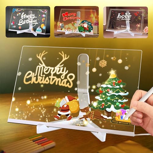 Led Notiztafel mit Farben, Leuchtende Led Zeichenbrett, Acryl Notiztafel LED mit 7 Farben Stift, Nachrichtentafel, mit verstellbarem Ständer, transparente Leucht-Schreibtafel, Memo(30 * 20cm） von Aslanka
