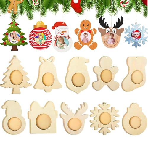 Asoway 20 Stück Fotorahmen Anhänger Weihnachten Holz, Bilderrahmen Selbst Gestalten, Weihnachtsbaumschmuck Hölzerne Foto Ornamente Für Home Deko von Asoway