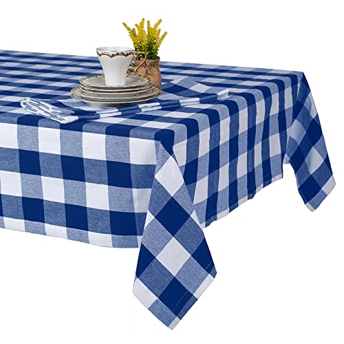 Tischdecke 140x240 - Robustes Tischtuch aus Baumwolle - Hochwertige Tischdecke blau kariert - Table Cloth - Waschbare Stofftischdecke mit 220g/m² von Asquare
