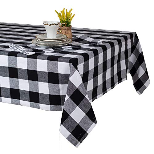 Tischdecke 140x240 - Robustes Tischtuch aus Baumwolle - Hochwertige Tischdecke schwarz kariert - Table Cloth - Waschbare Stofftischdecke mit 220g/m² von Asquare