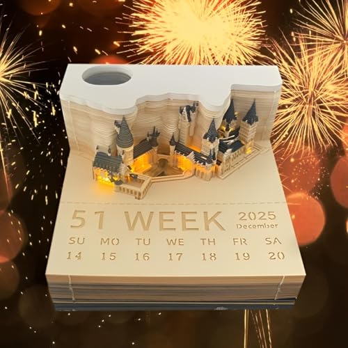 Time Piece Kalender 2025, Schreibtischkalender mit LED-Lichtern, Schloss-Kalender, Notizblock, 3D-Kalender, Papierschnitzerei, Kunst, Notizblock, Abreißkalender für Weihnachten, Zuhause, Büro, Time Piece Kalender 2025, Schreibtischkalender mit LED-Lichtern, Schloss-Kalender, Notizblock, 3D-Kalender, Papierschnitzerei, Kunst, Notizblock, Abreißkalender für Weihnachten, Zuhause, Büro, von Asslye