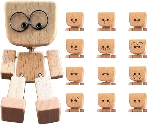 Wackelnde Holzfigur - Handgefertigte Wackelnde Holzfiguren, Kreative Auto- und Bürodeko, Lustiges Geschenk, Schwankende Holzpuppe für Zuhause und Auto (12 Ausdrücke) von Asslye