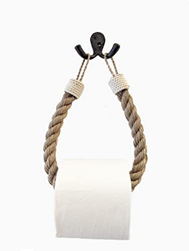 Assorted Collections Toilettenpapierhalter/Handtuchhalter mit weißen Knoten, Retro-Stil, Wandmontage, Jute, rustikales böhmisches, nautisches Thema, Badezimmer-Accessoire (Juteseil Weiße Knoten) von Assorted Collections