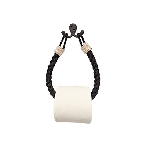 ACL Toilettenpapierhalter aus Juteseil zur Wandmontage, Retro-Industrie-Stil, Toilettenpapierhalter, nautisches Handtuchhalter (schwarzes Seil, weiße Knoten) von Assorted Collections