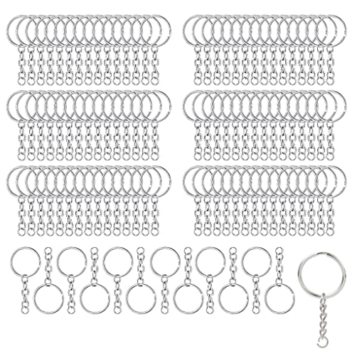 100 Stück Schlüsselring mit Kette,25mm Metall Schlüsselanhänger Ringe für DIY Basteln Schlüssel Taschen(Silber) von AstarFavor