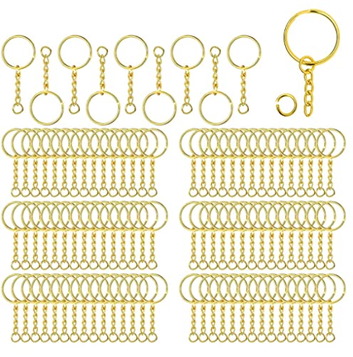 100 Stück Schlüsselring mit Kette,25mm Metall Schlüsselanhänger Ringe für DIY Basteln Schlüssel Taschen(Gold) von AstarFavor