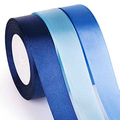 ASTARON 3 St. Geschenkband Blau, 25mm Blau Satinband für Geschenkverpackungen Weihnachtsgeschenke Schleifen Haarschleifen Schleifenband für Blumensträuße Baby Shower Dekoration von ASTARON