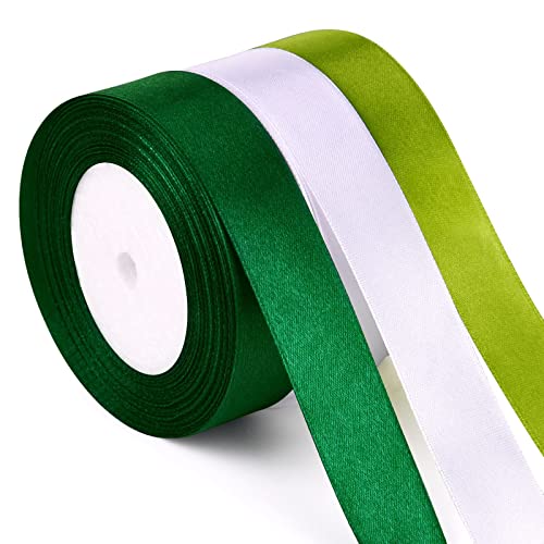 ASTARON 3 St. Geschenkband Grün Weiss, 25mm Grün Weißes Satinband für Geschenkverpackungen Weihnachtsgeschenke Schleifen Haarschleifen Schleifenband für Blumensträuße Baby Shower Dekoration von ASTARON