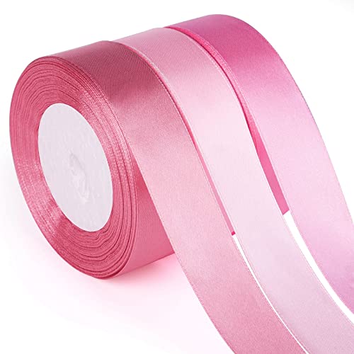 ASTARON 3 St. Geschenkband Rosa, 25mm Rosa Satinband für Geschenkverpackungen Weihnachtsgeschenke Schleifen Haarschleifen Schleifenband für Blumensträuße Baby Shower Dekoration von ASTARON