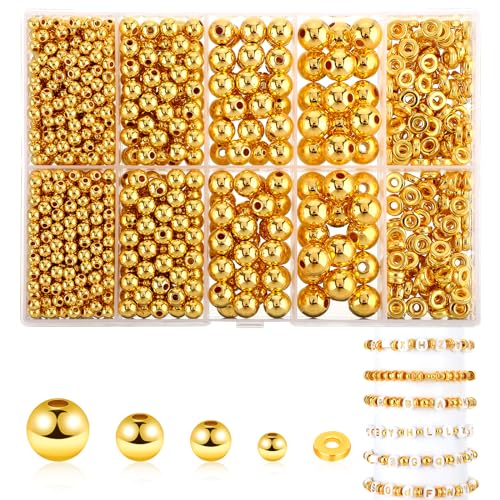 1250 Stück Goldene Perlen 4/6/8/10 mm Runde Perlen Gold Bastelperlen mit Loch, Abstandshalter Perlen zum Auffädeln, Vergoldete Kunststoff Spacer Perlen für Schmuck Armbänder Halskette DIY Handwerk 1250 Stück Goldene Perlen 4/6/8/10 mm Runde Perlen Gold Bastelperlen mit Loch, Abstandshalter Perlen zum Auffädeln, Vergoldete Kunststoff Spacer Perlen für Schmuck Armbänder Halskette DIY Handwerk von ASTER