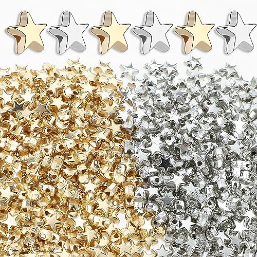 500 Stück Stern Perlen Acryl Sternform Perlen für Armbänder, 6mm Pentagramm Zwischenperlen kleine Loch Spacer Perlen für DIY Armbänder Halskette Ohrring Schmuck (Gold und Silber) von ASTER