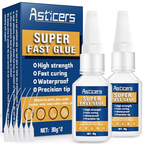 Sekundenkleber Extra Stark, Wasserfester und Hitzebeständiger Superkleber, kleber Extra Stark für Alles zum Schnellen und Präzisen Verkleben von Kunststoffen, Glas (Sekundenkleber 30g*2) von Asticers