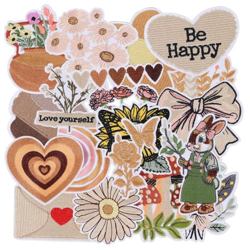20 Stück Vintage Bügelbilder für Textilien, mädchenhafte Aufnäher zum Aufnähen für Damen, niedliche Boho Stickerei-Patches für Hut, Rucksack, Jacken und Jeans, Bügelflicken Kinder von AstraGlam