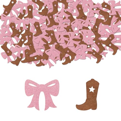 AstraGlam 120 Stück Glitter Boots & Bows Confetti, Gender Reveal Party Deko, Baby Shower Table Scatter, Pink & Brown Baby Shower Decoration von AstraGlam