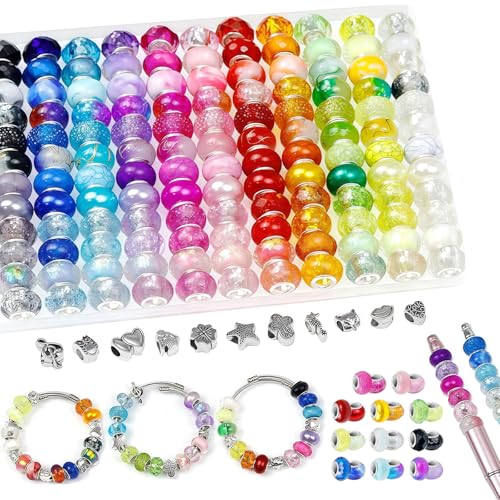 AstraGlam 143 Stück FIVEIZERO Europäische Perlen – 12 Farben Glasperlen mit großem Loch, Beads for Jewellery Making, Mix Spacer Beads für Armbänder, Ketten & DIY Projekte, Perlen Set AstraGlam 143 Stück FIVEIZERO Europäische Perlen – 12 Farben Glasperlen mit großem Loch, Beads for Jewellery Making, Mix Spacer Beads für Armbänder, Ketten & DIY Projekte, Perlen Set von AstraGlam