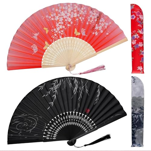 AstraGlam 2 Stück Handfächer Rot & Schwarz, Bambus Faltfächer Mit Quaste Und Stoffhülle, Faltbare Fächer Für Damen Im Chinesischen Und Japanischen Stil Für Sommer, Hochzeit Und Party AstraGlam 2 Stück Handfächer Rot & Schwarz, Bambus Faltfächer Mit Quaste Und Stoffhülle, Faltbare Fächer Für Damen Im Chinesischen Und Japanischen Stil Für Sommer, Hochzeit Und Party von AstraGlam