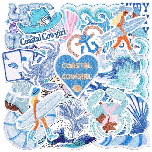AstraGlam 24 Stück Aufnäher Zum Aufbügeln Im Coastal Cowgirl Stil – Stickerei Patches Mit Meeres- Und Denim-Motiven Für Kleidung & DIY + Selbstklebefolie von AstraGlam
