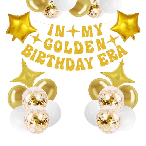 AstraGlam 28 Stück Geburtstag Deko Set In Meiner Goldenen Ära Banner, Goldene Latexballons, Gold Sterne Folienballons, Goldene Geburtstagsdeko für Damen AstraGlam 28 Stück Geburtstag Deko Set In Meiner Goldenen Ära Banner, Goldene Latexballons, Gold Sterne Folienballons, Goldene Geburtstagsdeko für Damen von AstraGlam