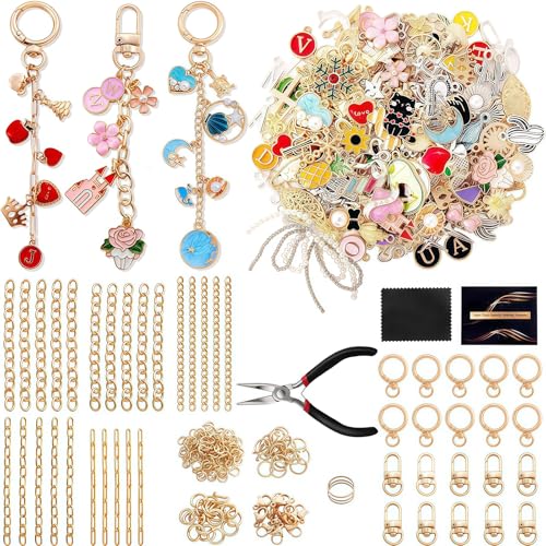 AstraGlam 325 Stück Schlüsselanhänger Bastelset –Basteln Charms Anhänger Set, Schmuck Bastelzubehör, DIY Perlen & Anhänger Set für Taschenanhänger, Schlüsselanhänger und Schmuckherstellung von AstraGlam