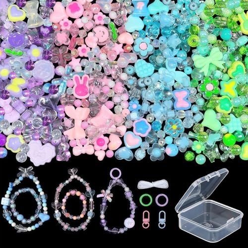 AstraGlam Schmuckperlen Set für Armbänder, 100+ Stück Perlen, Schlüsselring Clips, niedlichen Schleifen Herz Acrylperlen für Armbänder, Armhand Schmuck Selber Machen Set, Basteln von AstraGlam