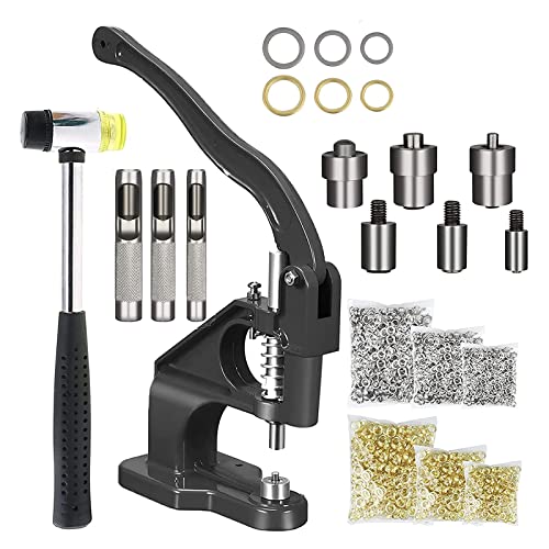 AstraLoom Handstanzwerkzeug-Set mit 3 Matrizen (6/10/12 mm), 3000 Ösen und Hammer – Hochwertige Ösenpresse für Stoff, Leder, Planen und mehr (Schwarz) von AstraLoom