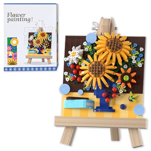 Astrevo Mikro Blumen Bausteine Set, 790 Teile Sonnenblume Blumenstrauß Klemmbausteine mit Anzeigeregal, Kreatives Gebäude Handwerk Spielzeug Geschenke für Kinder und Erwachsene von Astrevo