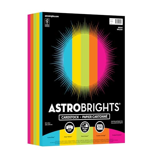 Astrobrights Farbiger Karton, 21,6 x 27,9 cm, 29,5 kg/176 g/m², "Bright" 5-Farben-Sortiment, 250 Blatt (99904) von Astrobrights