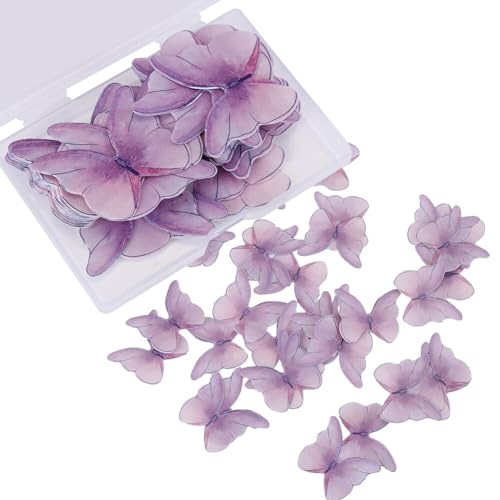 3D Schmetterling Cupcake Topper Kuchen Toppers Essbare Blüten Tortendeko Hochzeit Esspapier Tortendeko für Geburtstag Hochzeit Fee Party Schmetterling Wandaufkleber Abziehbild, 48pcs lila von Asudaro