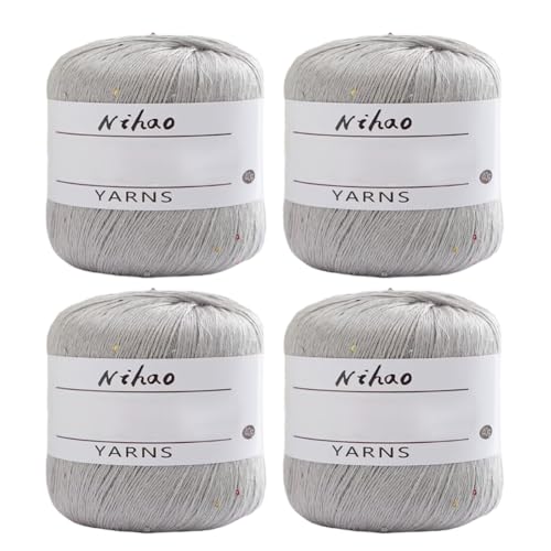 Asudaro 4 Rollen Glitzergarn, Glitzerwolle, Kugeln aus glitzernder Wolle zum Stricken und Häkeln, Strickgarn, weich, atmungsaktiv und glänzend – 40 g Knäuel – für Handtaschen, Schals, Handschuhe von Asudaro