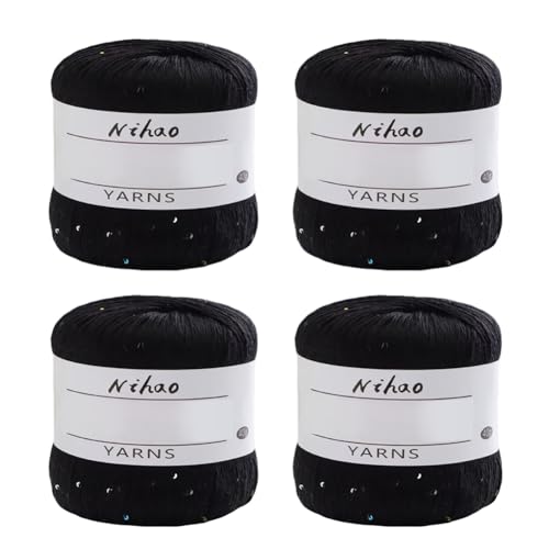 Asudaro 4 Rollen Glitzergarn, Glitzerwolle, Kugeln aus glitzernder Wolle zum Stricken und Häkeln, Strickgarn, weich, atmungsaktiv und glänzend – 40 g Knäuel – für Handtaschen, Schals, Handschuhe von Asudaro
