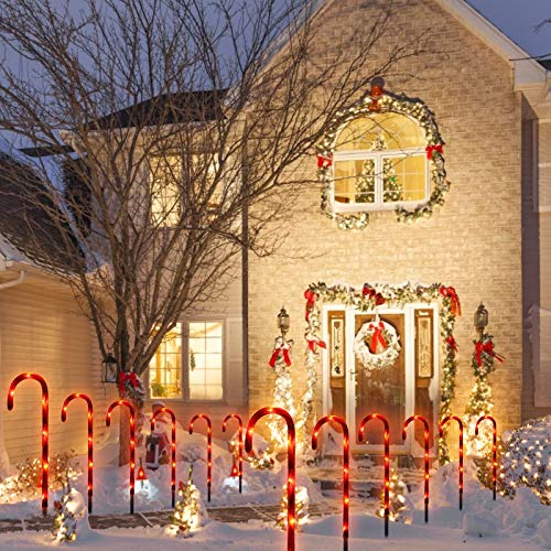 Asudaro Festive LED Lichterkette, 10St Zuckerstangen Beleuchtet Außen Warmweiß Schneeflocken Zuckerstangen Lichterketten für Garten Dekoration, Gartenstecker Balkon Weihnachtsbeleuchtung Deko Außen von Asudaro