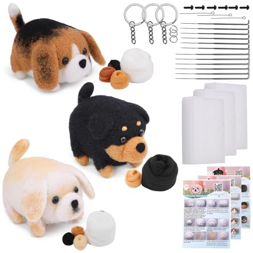 Asudaro Nadelfilz Set, Nadelfilz Kit Wollfilz Tier Kit DIY Nadelfilzmaterial Starter Kit Handspinnmaterial zum Basteln für Nadelfilz Anfänger DIY Filz Tier Handwerk Drei Hunde Set 1 Asudaro Nadelfilz Set, Nadelfilz Kit Wollfilz Tier Kit DIY Nadelfilzmaterial Starter Kit Handspinnmaterial zum Basteln für Nadelfilz Anfänger DIY Filz Tier Handwerk Drei Hunde Set 1 von Asudaro