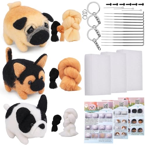 Asudaro Nadelfilz Set, Nadelfilz Kit Wollfilz Tier Kit DIY Nadelfilzmaterial Starter Kit Handspinnmaterial zum Basteln für Nadelfilz Anfänger DIY Filz Tier Handwerk Drei Hunde Set 2 Asudaro Nadelfilz Set, Nadelfilz Kit Wollfilz Tier Kit DIY Nadelfilzmaterial Starter Kit Handspinnmaterial zum Basteln für Nadelfilz Anfänger DIY Filz Tier Handwerk Drei Hunde Set 2 von Asudaro