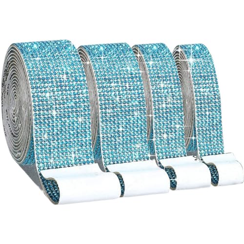 Asudaro Strass bandstreifen, 4 Rollen funkelndes Strassband DIY dekorative Strassstreifen Selbstklebend Glitzersteine Bänder für Handys Tassen Bilderrahmen Autos Kristall Strassstreifen Hellblau von Asudaro