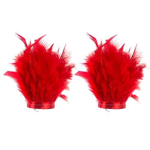 Federkopf Ornament, Asudaro 1 Paar 15cmx10cm Damen Kostüme Manschetten Universal Feder Handgelenk Band Niedliche Feder Ärmel Feder Gothic Für Basteln/Nähen/Kostüme/Ringe/Kleider Rot von Asudaro