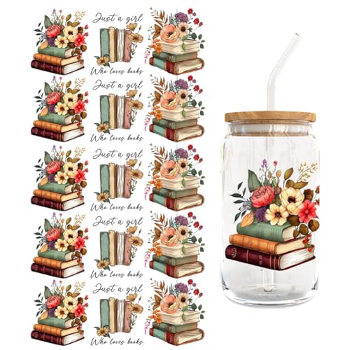 Floral Theme Waterproof Transfer Aufkleber,Asudaro 5 Blätter Waterproof Dtf Cup Decals Becher Aufkleber 16oz Becher Transfer Aufkleber Ästhetische Farbe Aufkleber Wasserfeste Klar Rub on Sticker Typ 4 von Asudaro