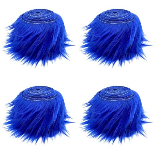 Furry Faux Precut Strips,Asudaro 4Pcs Kunstfell Band Furry Faux Craft Plüschstoff Kunstfell Bordüre Weich und Flauschig Fellband Breite DIY Dekoband Plüsch Trim Stoffroll,5CM*1.5M Königsblau von Asudaro