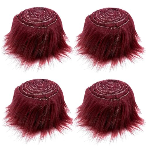 Furry Faux Precut Strips,Asudaro 4Pcs Kunstfell Band Furry Faux Craft Plüschstoff Kunstfell Bordüre Weich und Flauschig Fellband Breite DIY Dekoband Plüsch Trim Stoffroll,5CM*1.5M Rotwein von Asudaro