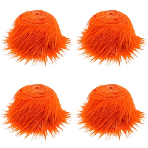 Furry Faux Precut Strips,Asudaro 4Pcs Kunstfell Band Furry Faux Craft Plüschstoff Kunstfell Bordüre Weich und Flauschig Fellband Breite DIY Dekoband Plüsch Trim Stoffroll,5CM*1.5M orange von Asudaro