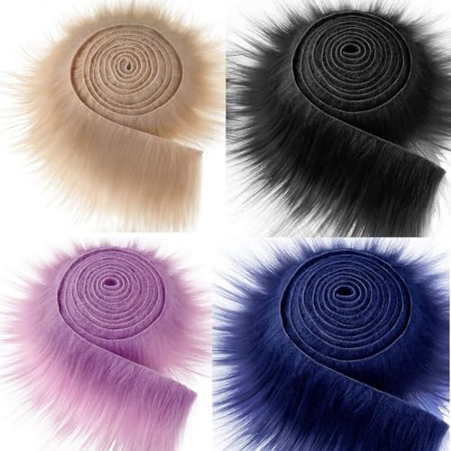 Kunstfell zum Basteln,Asudaro 4Pcs Furry Faux Craft Plüschstoff Kunstleder Stoff Streifen Bartzwerg Kostüm Bart Rolle Kunstfell Bordüre Kunstpelz Dekoband Plüsch Trim Stoffroll.5CM*1.5M Typ 2 von Asudaro