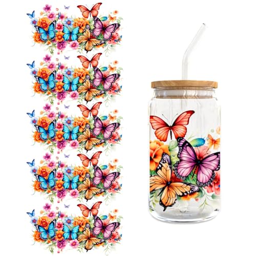 UV DTF Tasse Wrap Transfer Sticker,Asudaro 5Blätter Rub on Sticker Aesthetic Wasserdicht Floral Theme Transfer Sticker Transferfolie für 16oz Glasbecher Glas Tassen Dekor Pflanze Aufkleber Typ 8 von Asudaro