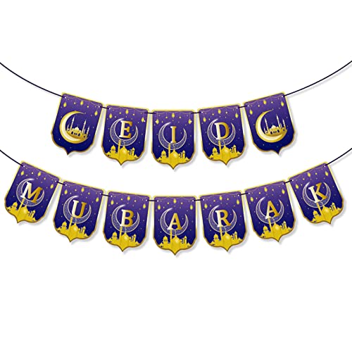 1 Set Eid Buchstaben hängende Wimpelkette Banner Schloss Mond Stern gedruckt Papier Kuchen Topper Party Dekor von Asukohu